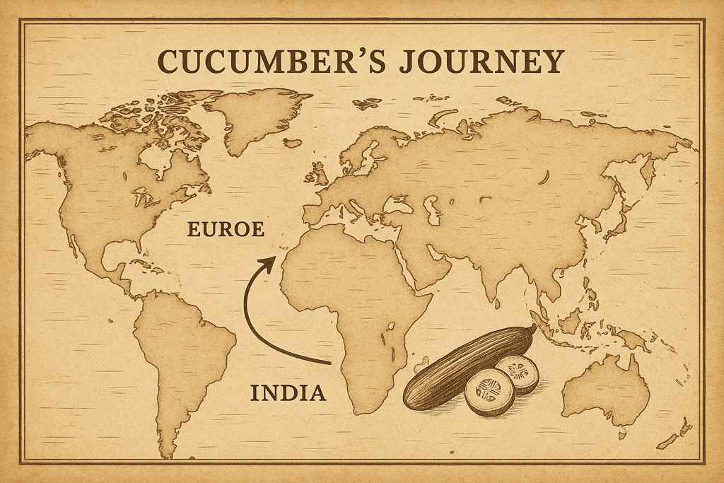 A-vintage-style-world-map-showing-cucumbers-journey-from-India-to-Europe