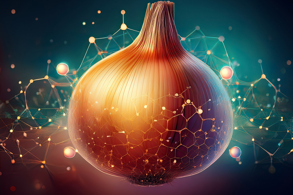 Abstract-medical-style-graphic-showing-onion-with-molecular-compounds