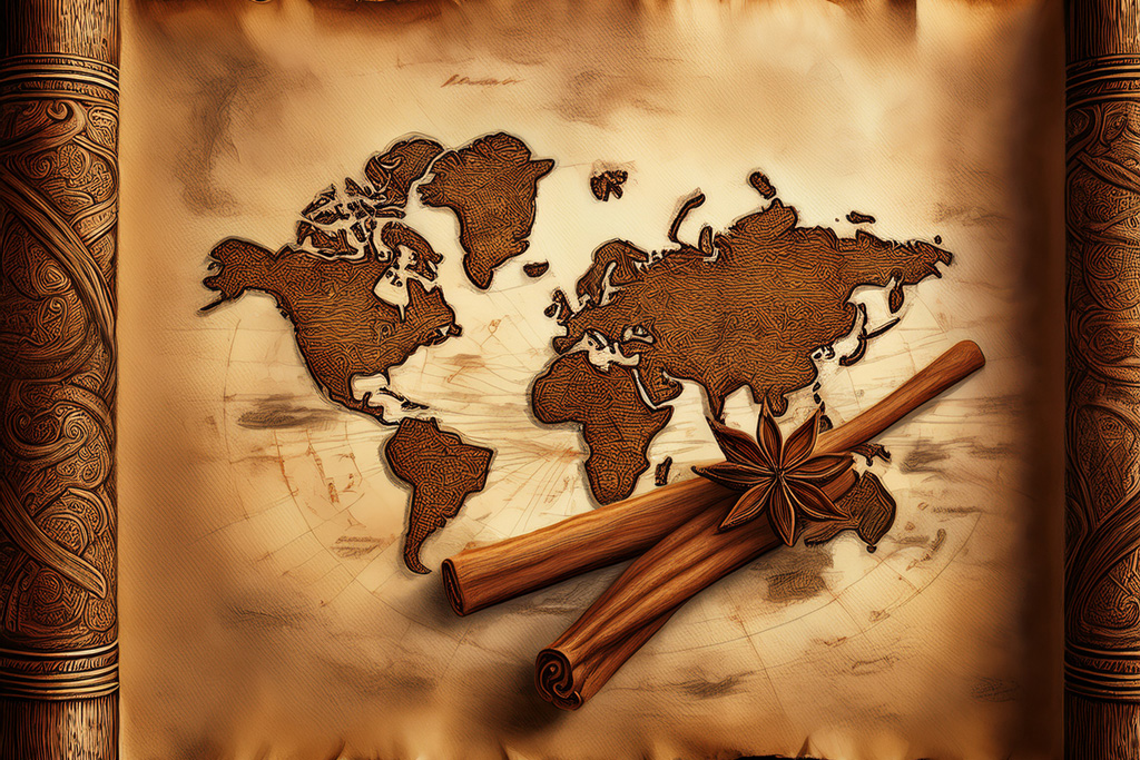 Ancient-spice-trade-map-or-scroll-with-cinnamon-drawing