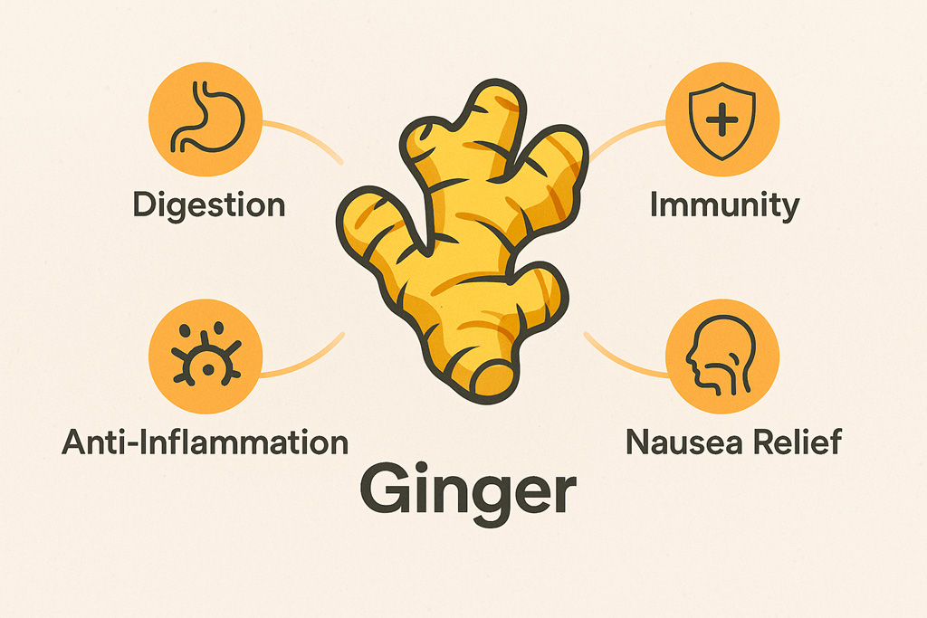 Minimal-infographic-Ginger-with-icons-showing-digestion,-immunity,-anti-inflammation,-and-nausea-relief