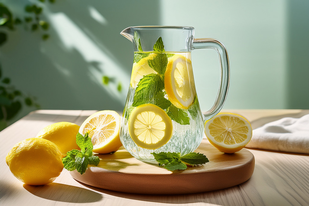 Refreshing-scene-of-a-detox-water-carafe-with-lemon-slices-and-mint