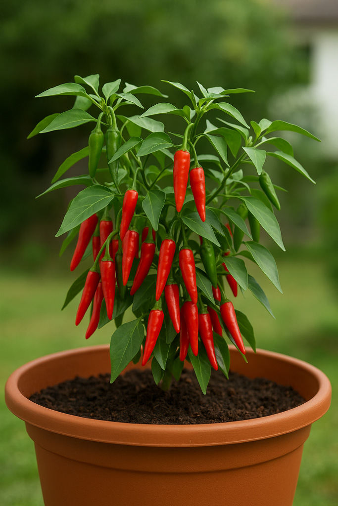 A-chili-plant-in-a-pot-with-lots-of-red-chilies-Gambar-pokok-cili-berbuah-lebat-di-pasu